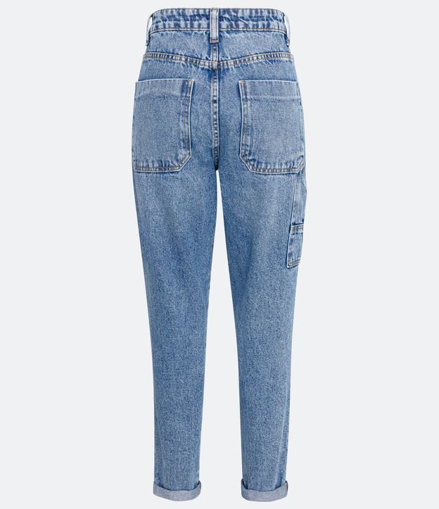Pantalón Mom en Jeans con Bolsillos y Pliegue en la Barra Doble Azul 6