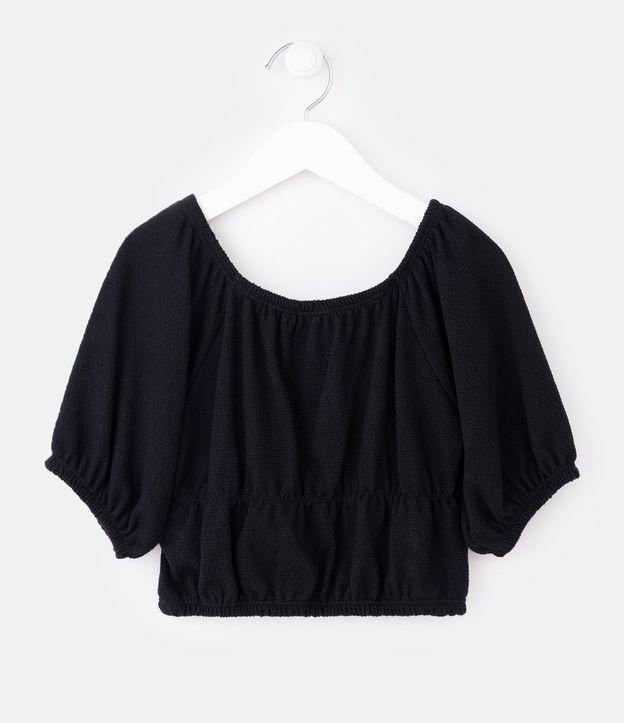 Blusa Ciganinha Infantil com Franzido - Tam 5 a 14 Anos Preto 2