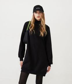 Vestido Curto em Moletom com Golinha Alta e Manga Longa
