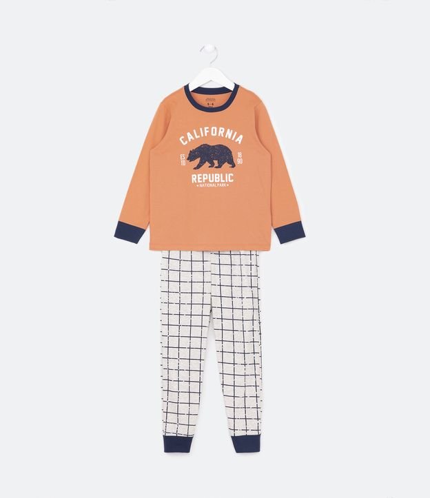 Pijama Largo Infantil Estampado Oso Califórnia - Talle 5 a 14 años Naranja 1