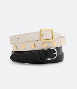 Kit 02 Cintos em PU com Fivelas em Metal