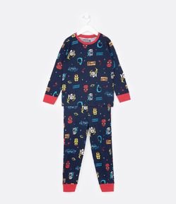 Pijama Largo Infantil en Ribana con Estampado Super Heróis - Talle 4 a 10 años