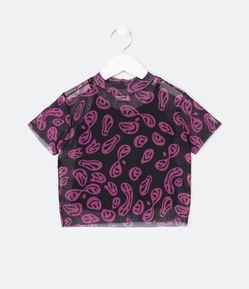 Blusa Infantil em Tule com Estampa Slimes e Blusinha Interna - Tam 5 a 14 anos