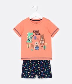 Pijama Curto Infantil com Estampa Banda da Floresta - Tam 1 a 4 Anos