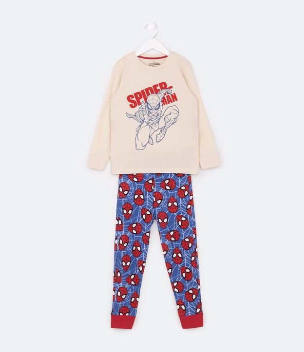 Pijama Longo Infantil Estampa Homem Aranha - Tam 2 a 12 Anos Bege