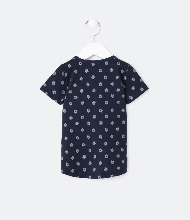 Blusa Infantil Canelada com Estampa de Mini Margaridas - Tam 1 a 5 Anos Azul Escuro 2