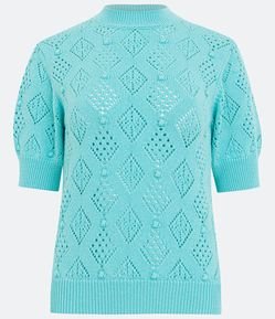 Blusa em Tricô Manga Bufante e Textura Losango