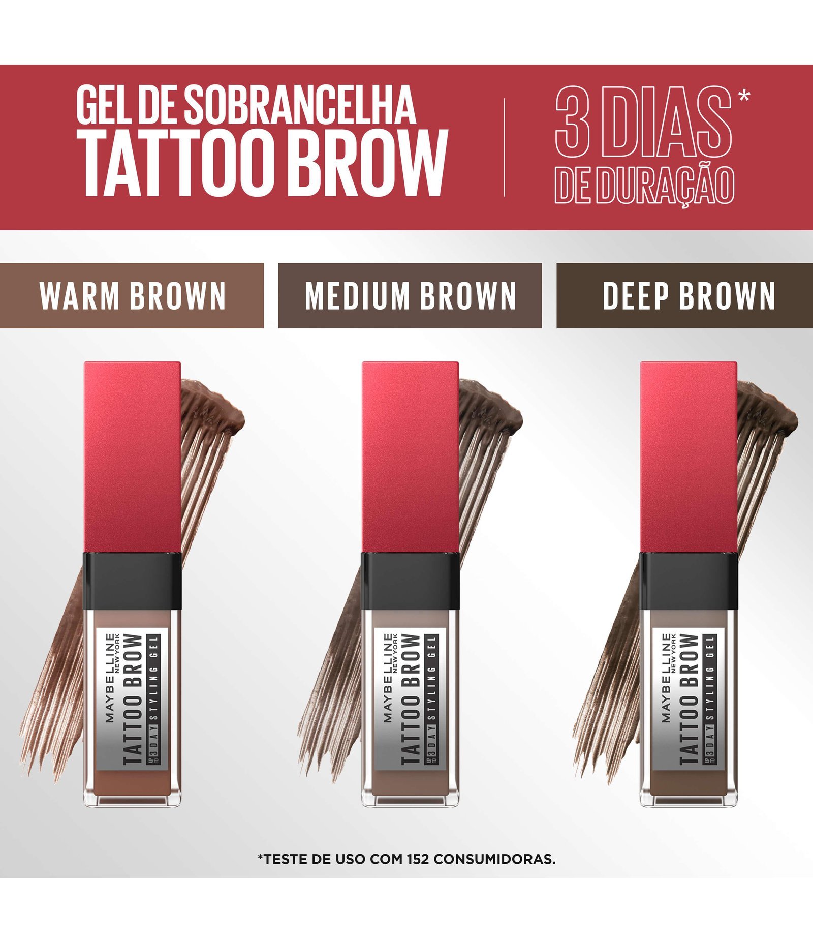 Gel de Sobrancelhas NY Tattoo Brow 3D Maybelline Warm Brown 2