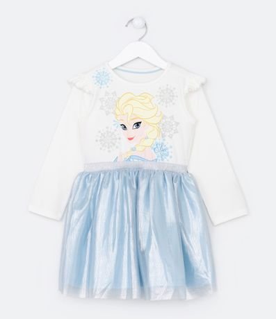 Vestido Infantil en Algodón con Estampado Elsa Frozen Talle 2 a 8 años Blanco Nieve