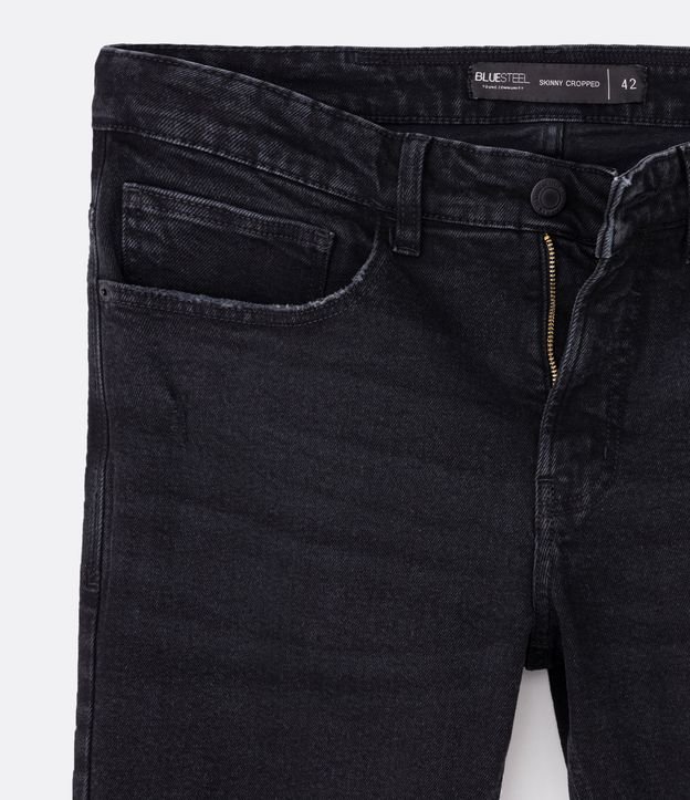 Calça Skinny Cropped Jeans com Puídos Preto 7