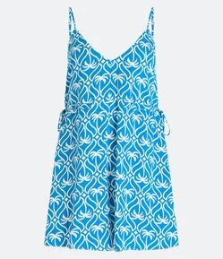 Macaquinho em Viscose com Ajuste na Cintura e Estampa de Coqueiros