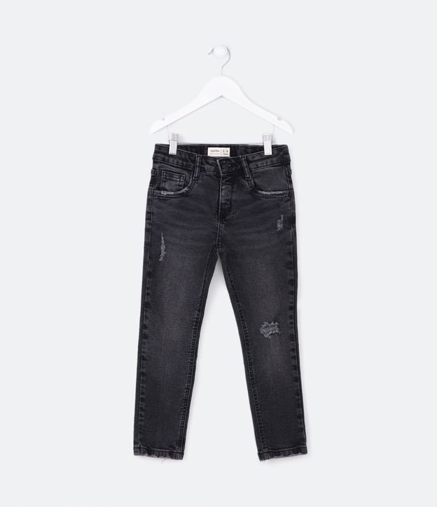 Pantalón Slim Infantil en Jeans con Rasgones - Talle 5 a 14 años Negro 1