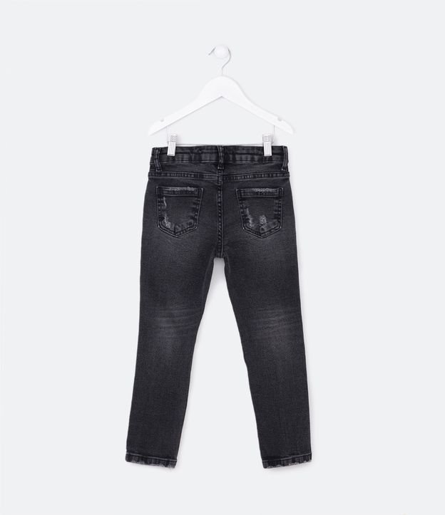 Pantalón Slim Infantil en Jeans con Rasgones - Talle 5 a 14 años Negro 2