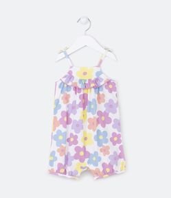 Macaquinho Infantil com Babadinho e Estampa de Florzinhas - Tam 0 a 18 meses