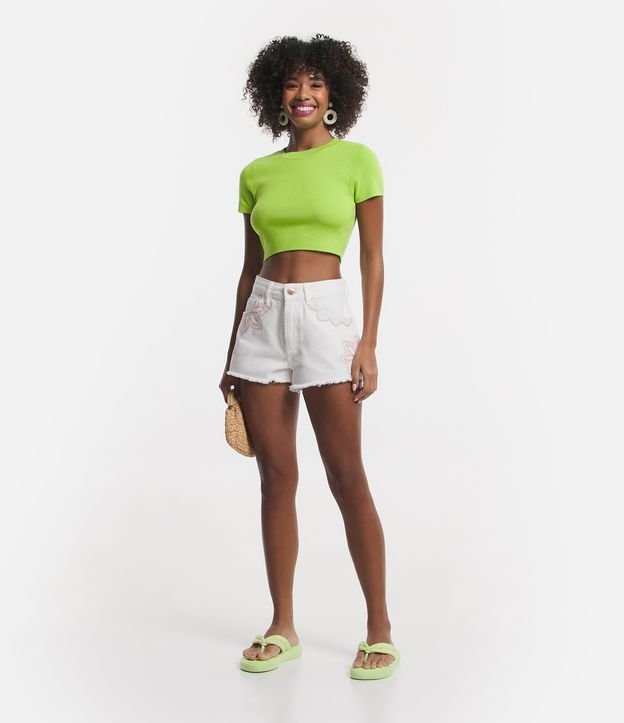 Blusa Cropped em Viscose com Textura em Listrinhas
