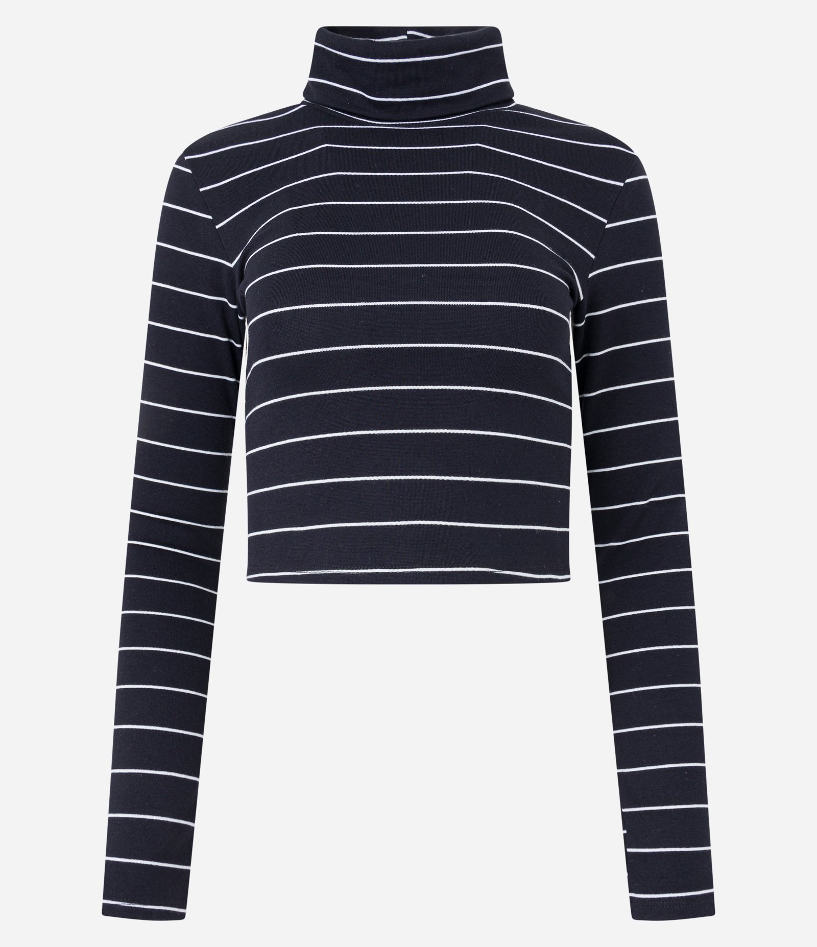 Blusa em Ribana com Gola Alta e Estampa Listrada Preto 5