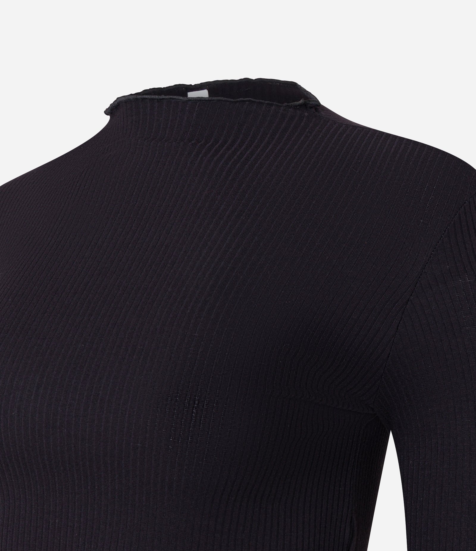 Blusa Cropped Manga Longa em Viscose Canelada com Frufru 2