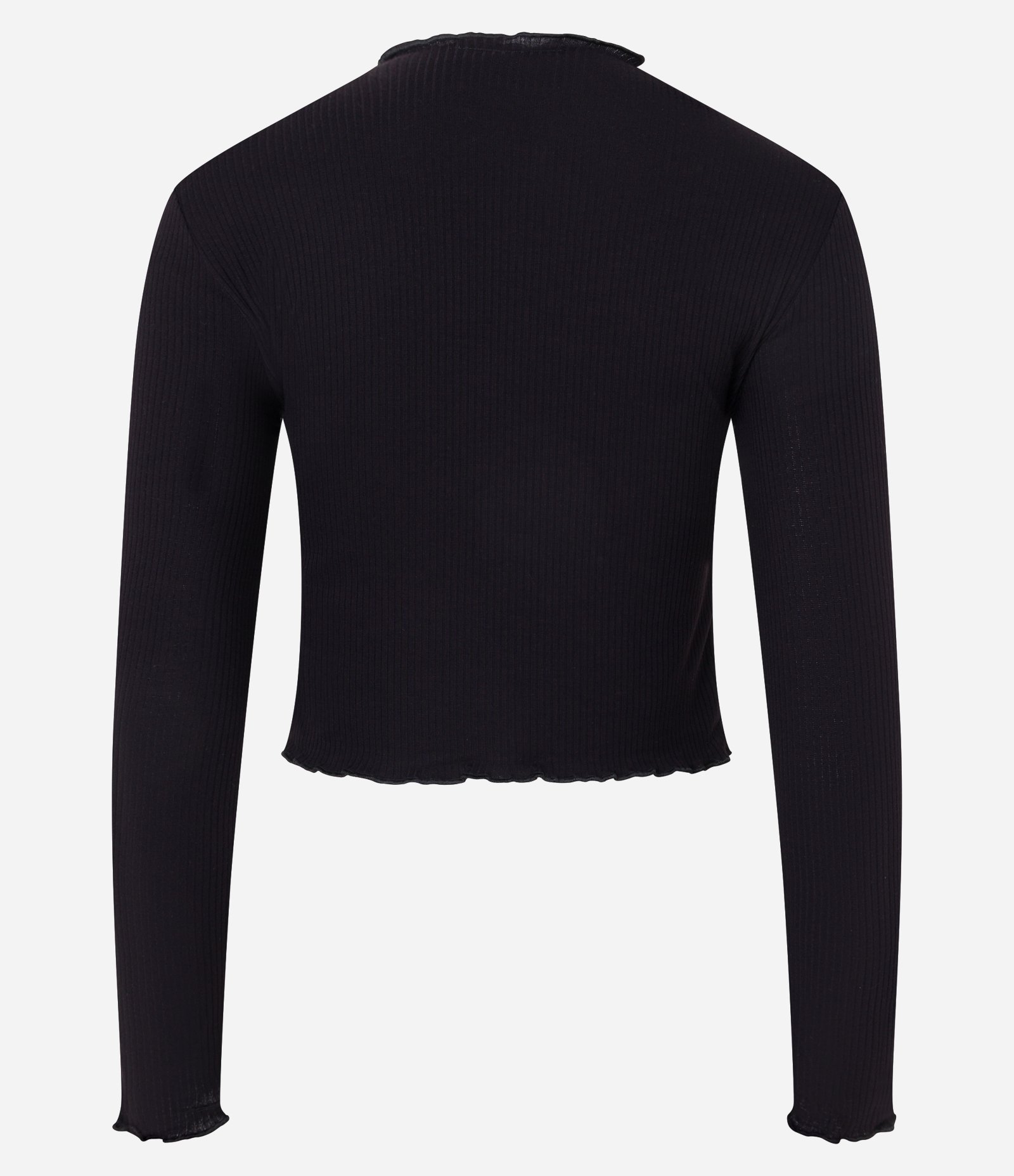 Blusa Cropped Manga Longa em Viscose Canelada com Frufru 3