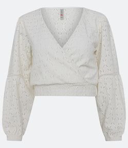 Blusa em Laise Texturizado com Manga Longa com Entremeios