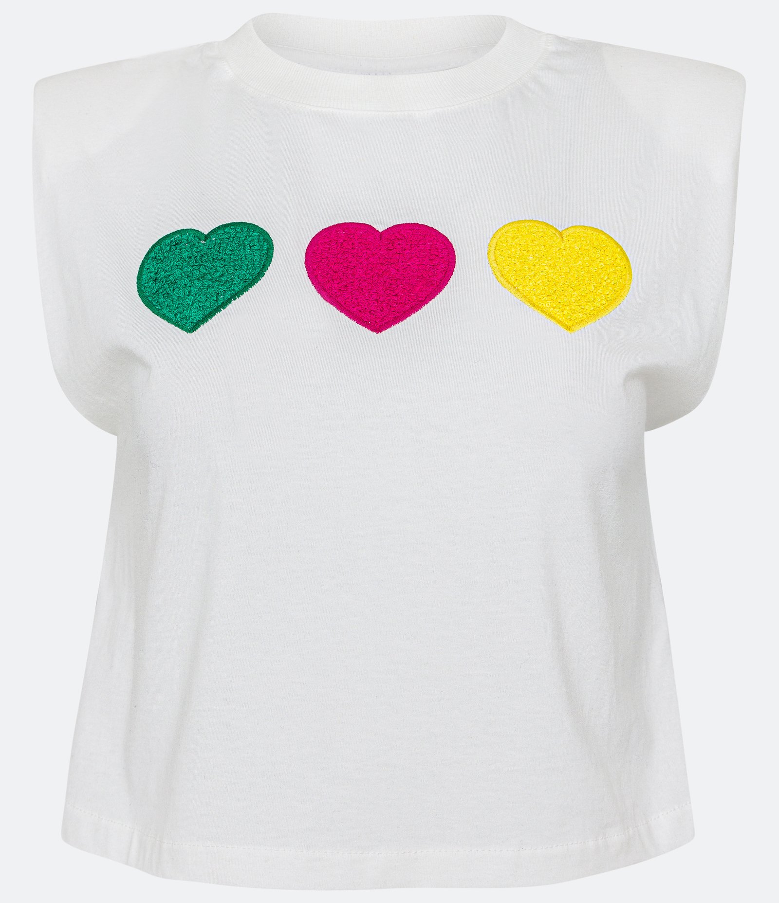 Blusa Muscle Tee em Meia Malha com Bordado Corações Branco Neve 5