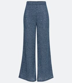 Calça Pantalona em Malha Texturizada Metalizada