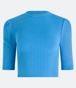 Blusinha em Tricô com Manga Bufante e Textura Canelada