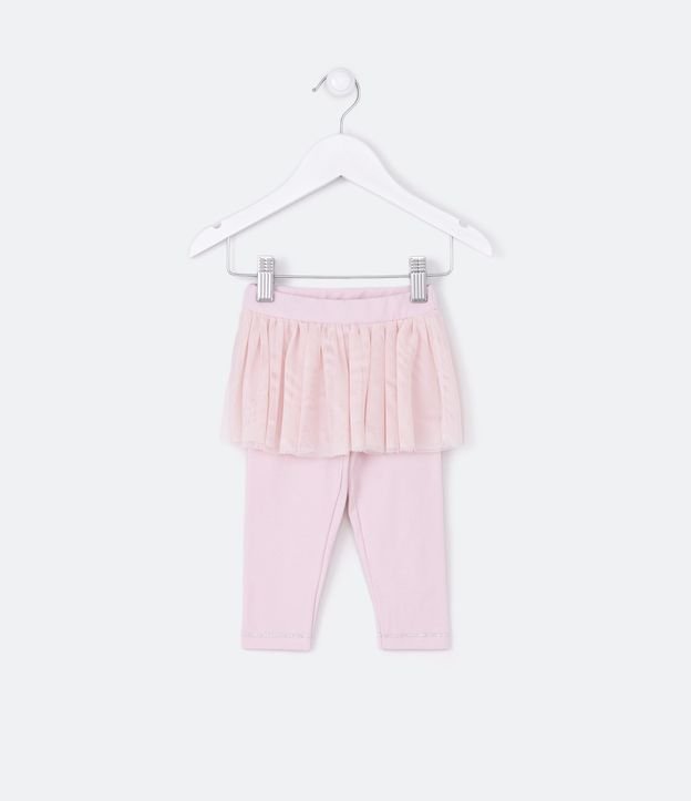 Calça Legging Infantil com Tule e Detalhe em Glitter na Barra - Tam 0 a 18 meses