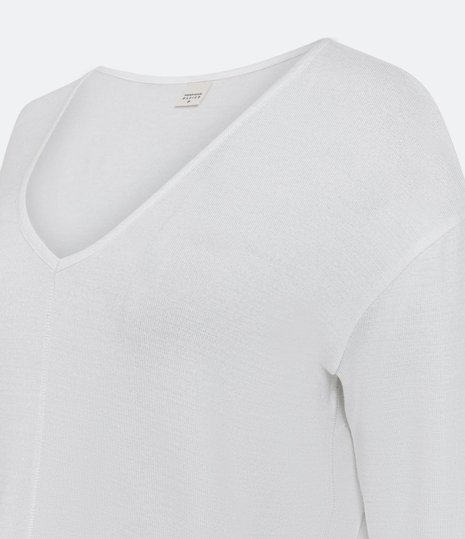 Blusa em Meia Malha Texturizada com Decote V Branco 7