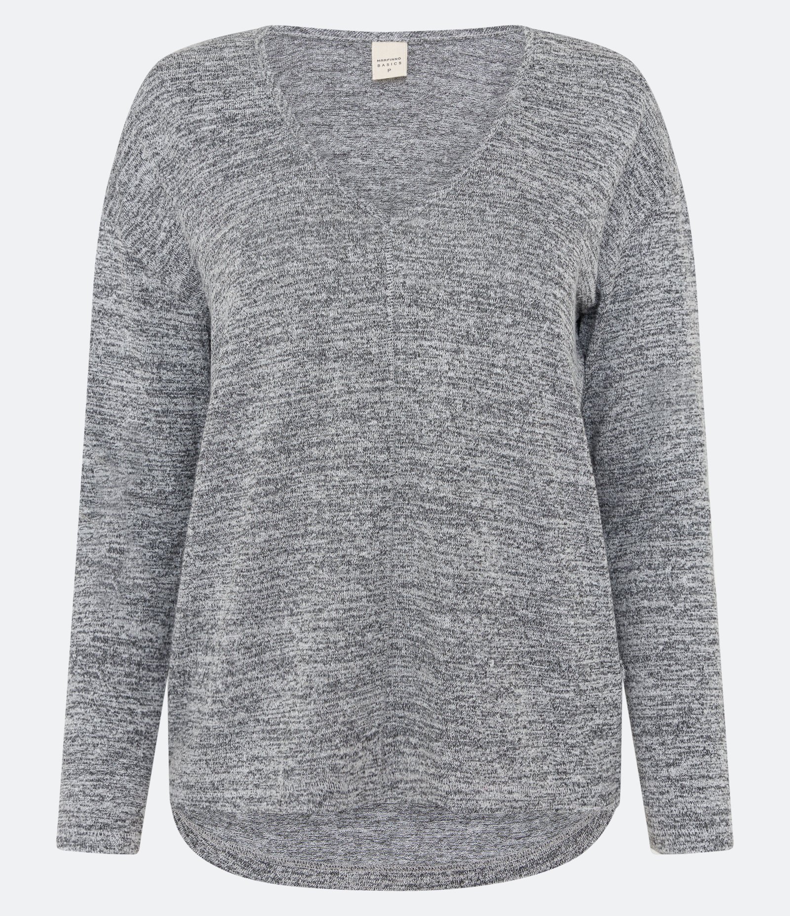 Blusa em Meia Malha Texturizada com Decote V Cinza Mescla 5