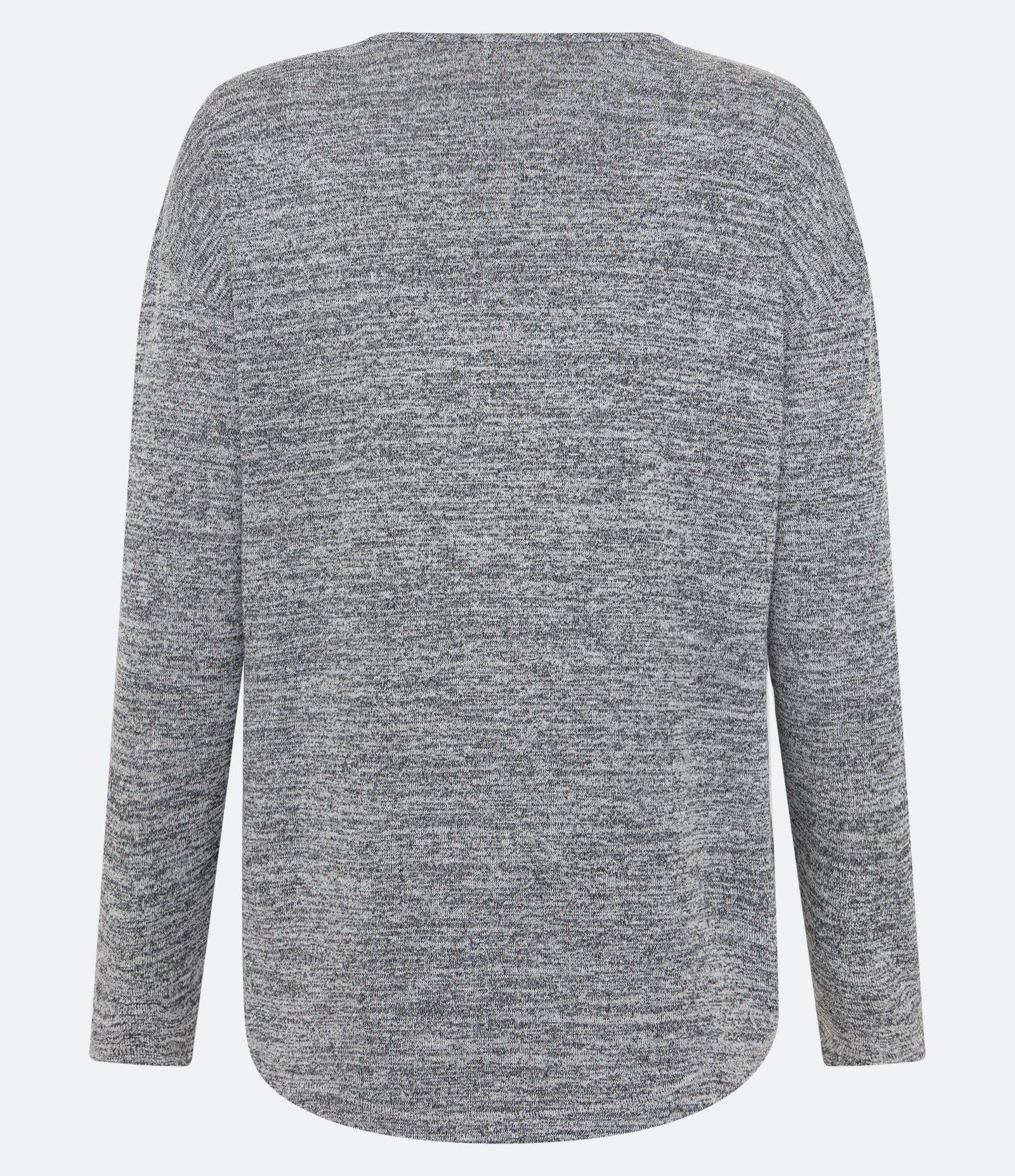 Blusa em Meia Malha Texturizada com Decote V Cinza Mescla 7
