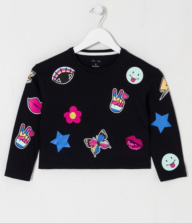 Blusa Infantil Estampa Doodles - Tam 5 a 14 Anos