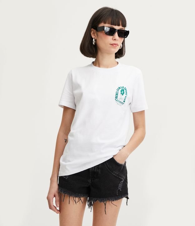 Camiseta em Meia Malha com Manga Curta e Estampa Flor Skate Branco Neve 1