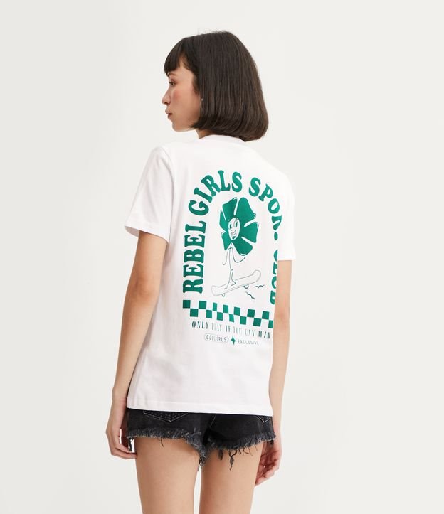 Camiseta em Meia Malha com Manga Curta e Estampa Flor Skate Branco Neve 4