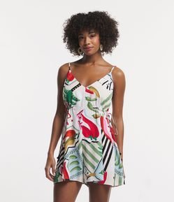 Macaquinho em Viscose com Ajuste na Cintura e Estampa Pimentinhas