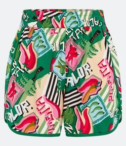 Short Curto em Linho com Viés Contrastante e Estampa de Pimentinhas