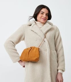 Bolsa Baguete Desestruturada em Couro com Alça Tubular