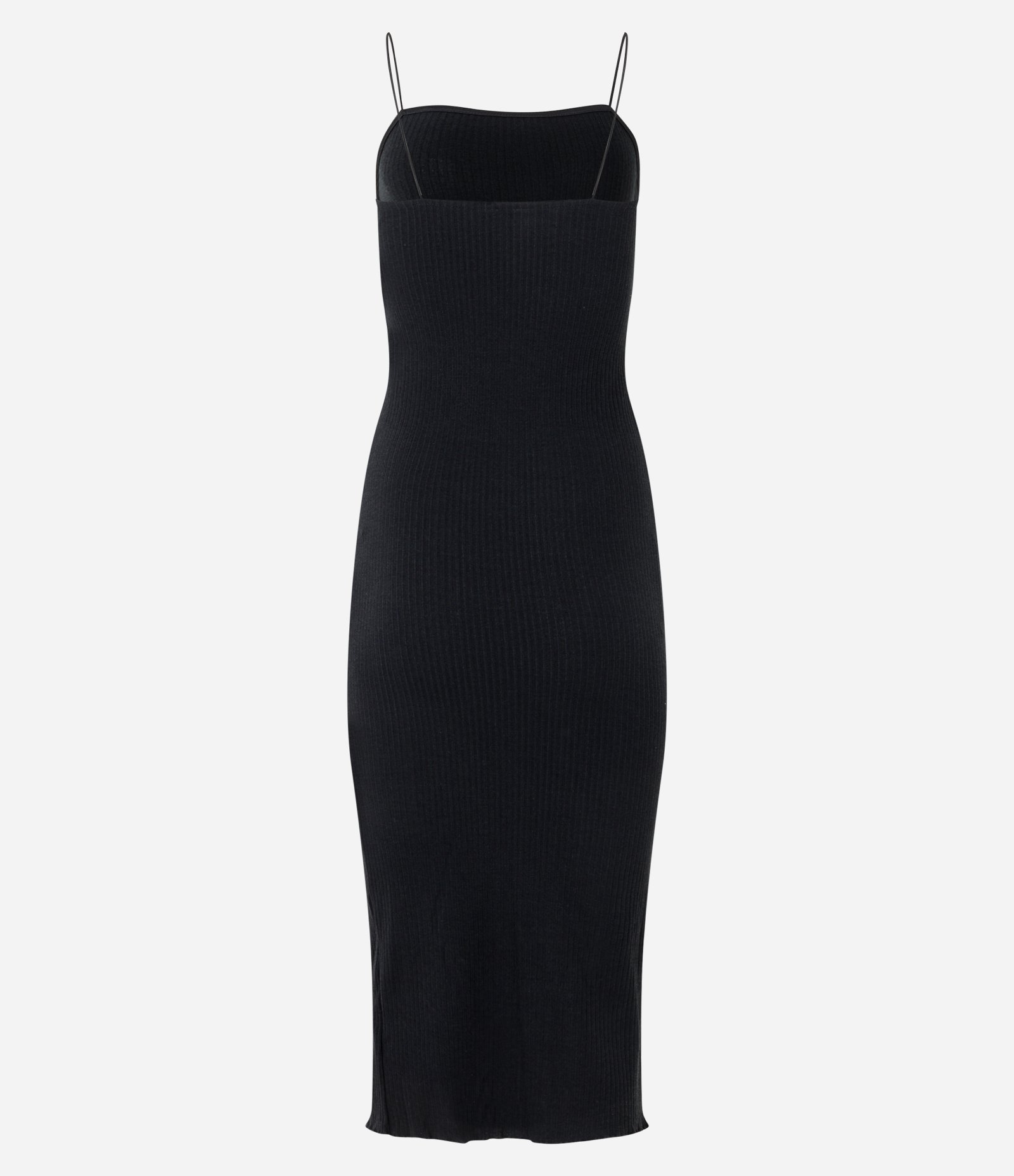 Vestido Midi de Alça em RIbana com Fenda Lateral Preto 7