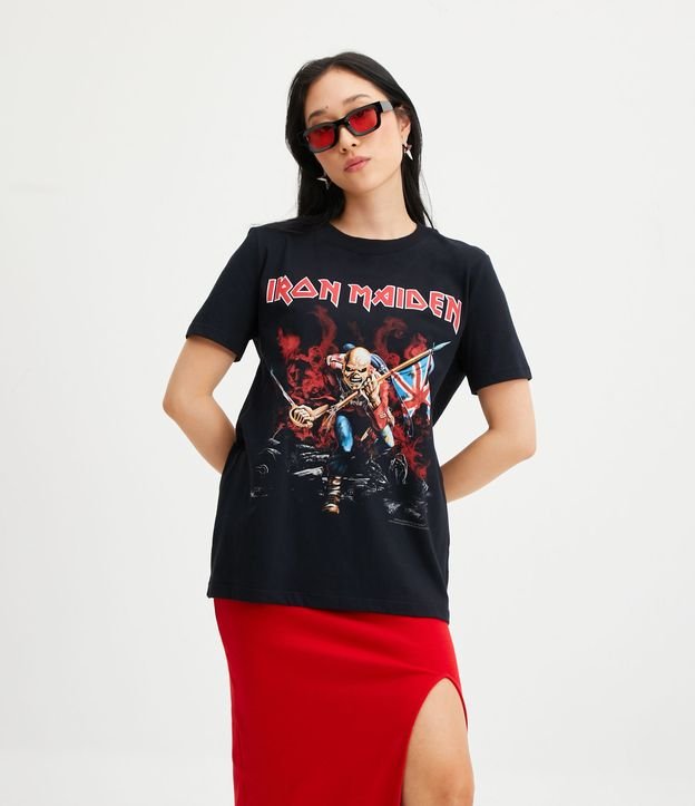 Camiseta em Meia Malha com Estampa Iron Maiden Preto 1