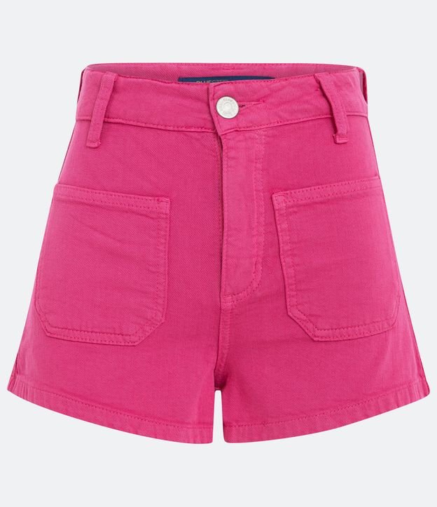 Short Hot Pants Cintura Alta em Jeans com Bolsos Frontais Rosa 5
