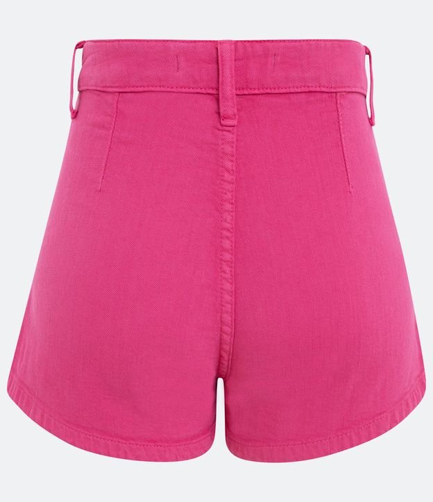 Short Hot Pants Cintura Alta em Jeans com Bolsos Frontais Rosa 6