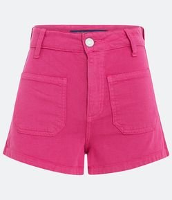 Short Hot Pants Cintura Alta em Jeans com Bolsos Frontais
