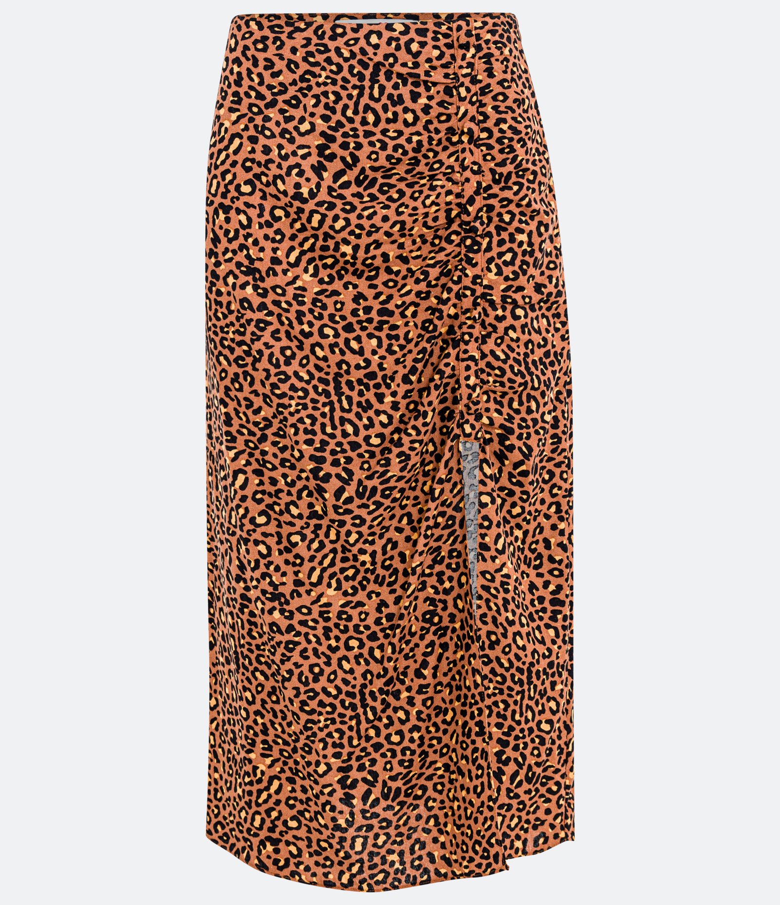 Saia New Midi em Viscolinho com Fenda e Estampa Animal Print Onça Marrom Claro 5