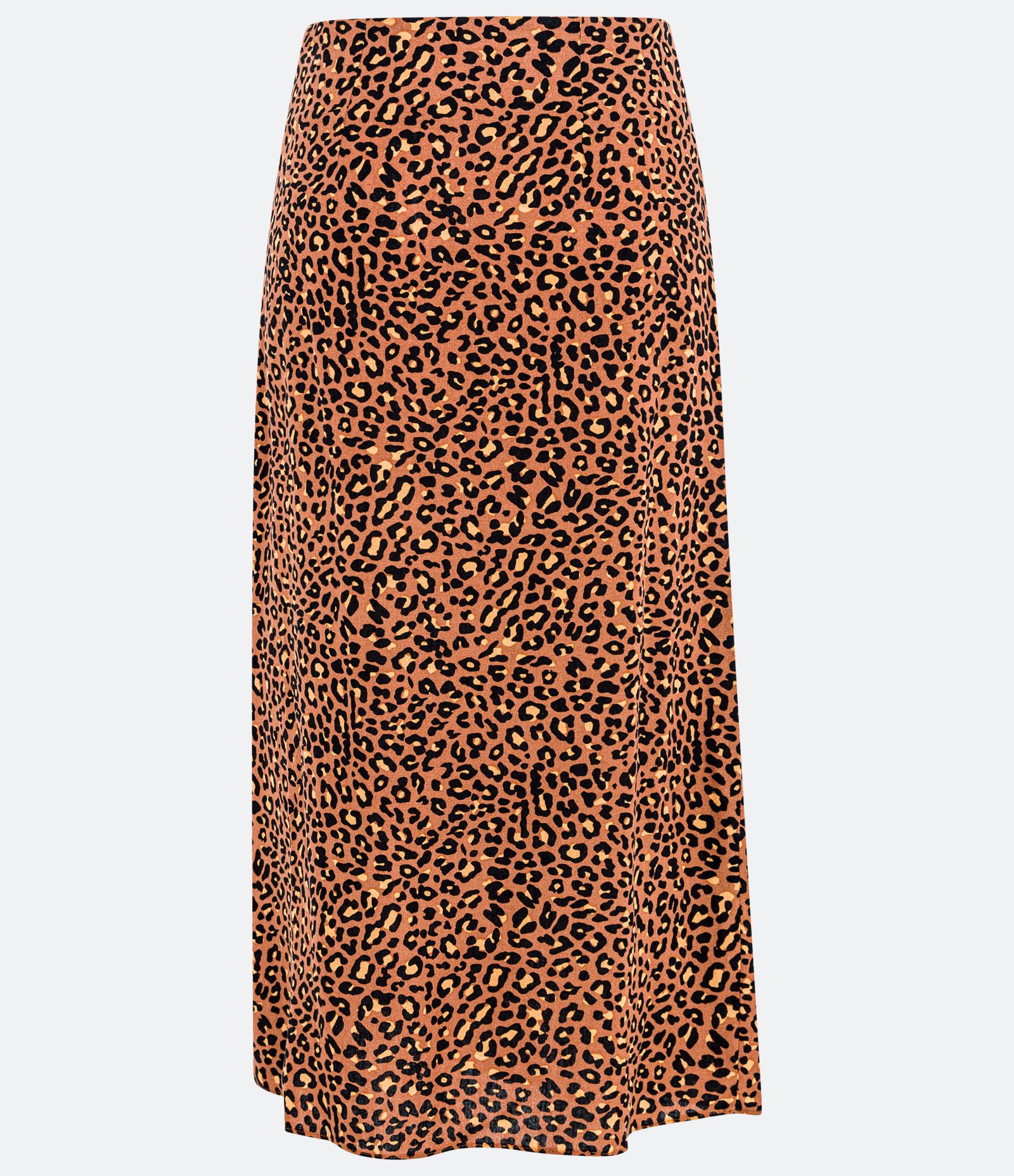 Saia New Midi em Viscolinho com Fenda e Estampa Animal Print Onça Marrom Claro 6