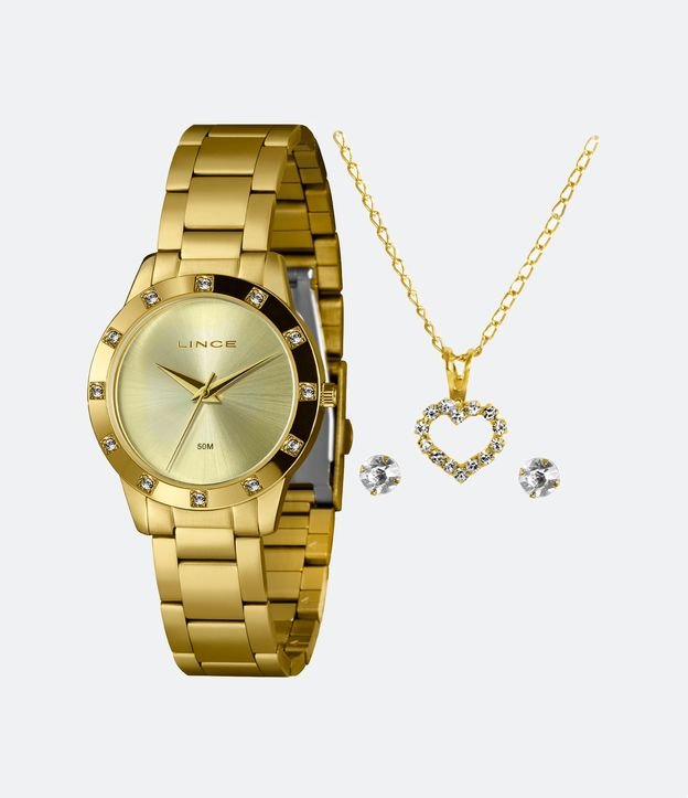 Kit Relógio Lince Feminino Analógico com Pulseira e Caixa em Aço LRG4735L34 KAT0CXKX - Cor: Dourado - Tamanho: U