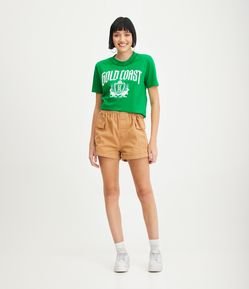 Short Parachute Cintura Alta em Sarja com Bolsos Cargo