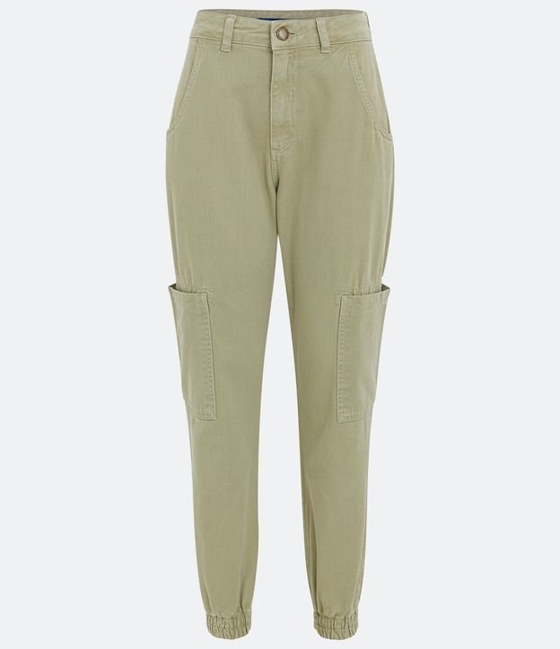 Calça Jogger Cintura Alta em Sarja com Bolsos