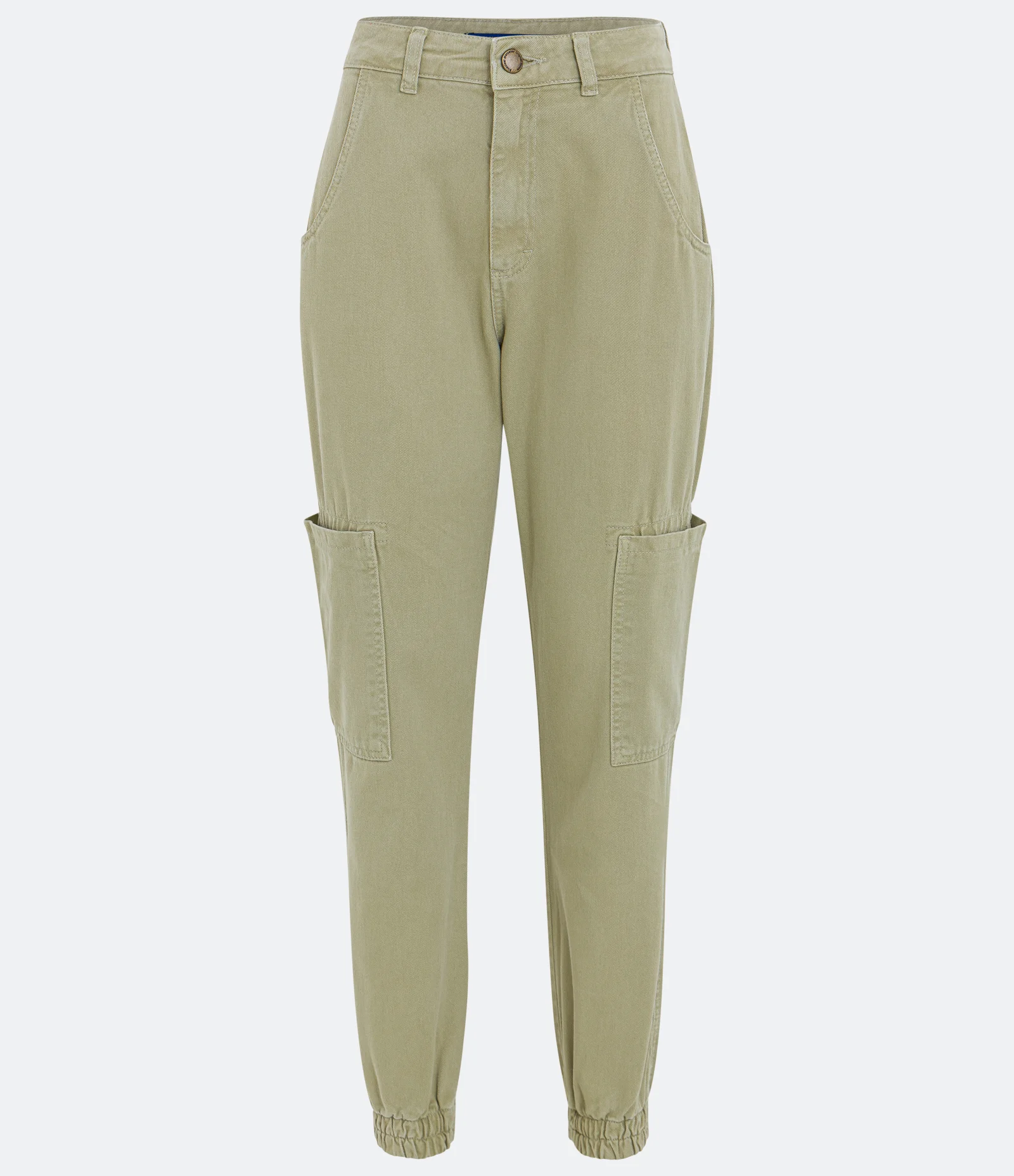 Calça Jogger Cintura Alta em Sarja com Bolsos Verde Oliva 1