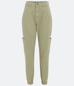 Calça Jogger Cintura Alta em Sarja com Bolsos