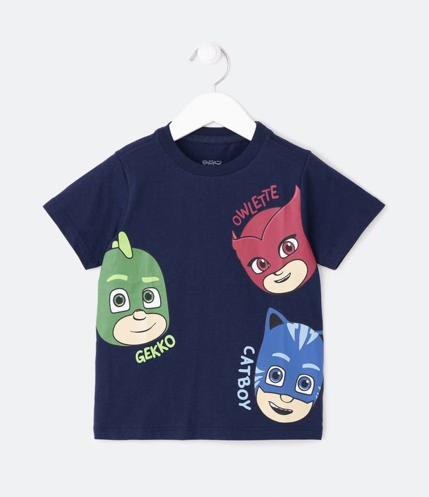 Camiseta Infantil com Estampa Menino Gato Corujita e Lagartixo PJ Masks - Tam 2 a 5 Anos - Cor: Azul - Tamanho: 02