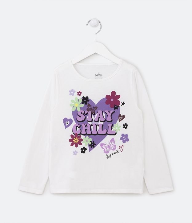 Camiseta Infantil com Estampa Coração e Flores - Tam 5 a 14 anos